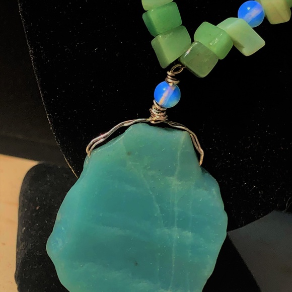 Aventurine Pendant + Necklace w/ Opalite Accents - Picture 3 of 3
